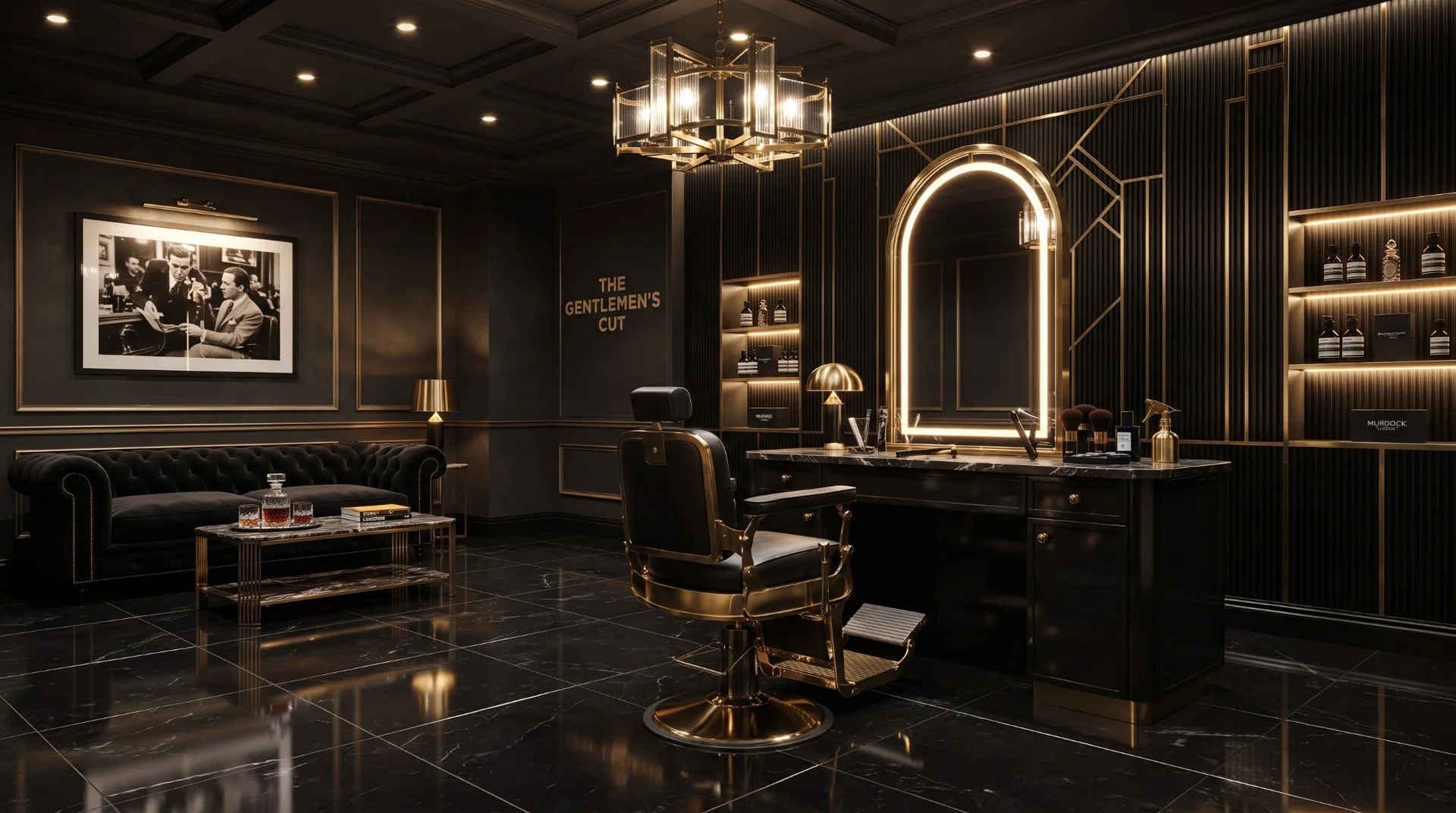 A refined barber chair inside the Luxury Barber Lounge